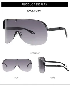 Vues détaillées de lunettes de soleil masque avec monture en métal noir et verres gris