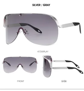 Vue multi-angle de lunettes de soleil masque argentées avec verres gris dégradés