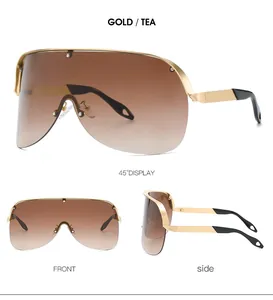 Détails des lunettes de soleil demi-monture dorée avec verres dégradés marron