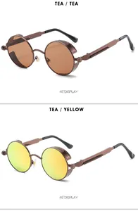 Steampunk round sunglasses with bronze frame and mechanical spring temple details