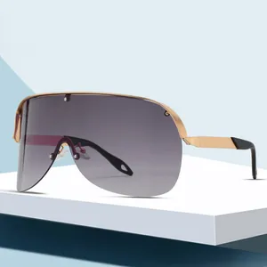 Lunettes de Soleil Mode Oversize Bouclier Monture en Métal Verre PC Dégradé Protection UV400 Punk Sport de Plein Air Homme Femme