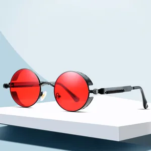 Steampunk Retro Round Metal Frame Sunglasses UV400 Protection Spring Temples Gothic Punk Eyewear For Men Women Outdoor Party