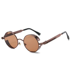 Steampunk round metal sunglasses with amber lenses and bronze frames in vintage style