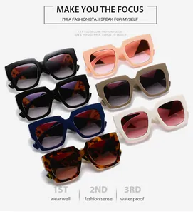Detail display of multiple colors for square frame sunglasses with gradient lenses