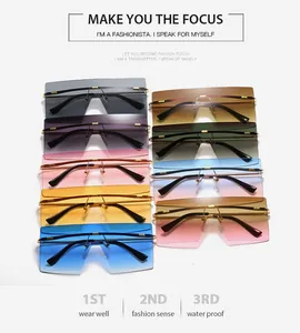Vue à plat de lunettes de soleil carrées sans monture aux verres dégradés variés