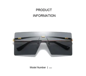 Détail de lunettes de soleil sans monture avec barre dorée et verres gris fumés