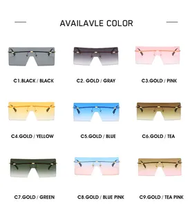 Grille détaillée montrant neuf couleurs de lunettes de soleil carrées sans monture