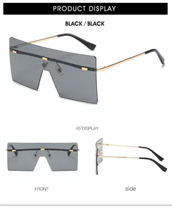 Vues multiples de lunettes de soleil sans monture surdimensionnées avec verres dégradés gris