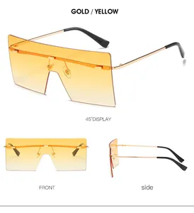 Affichage en trois vues de lunettes de soleil sans monture avec branches en métal doré