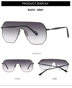 Detailed multi-angle view of oversized shield sunglasses with black-gray gradient lenses