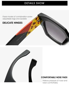 Detailed view of reinforced metal hinges and nose pads on square frame sunglasses