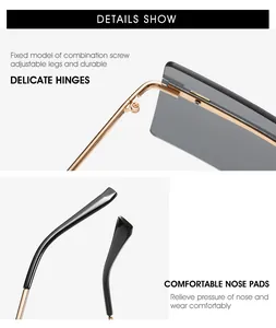 Détails des charnières métalliques et plaquettes de nez confortables de lunettes de soleil