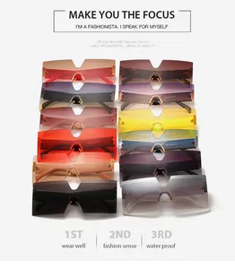 Detailed view of oversized rimless sunglasses featuring V-shaped bridge and metallic hinges