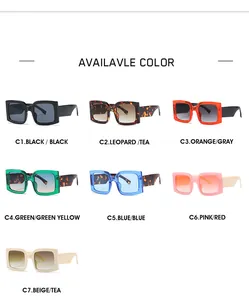Collection of oversized square sunglasses showing seven vibrant color variants for women