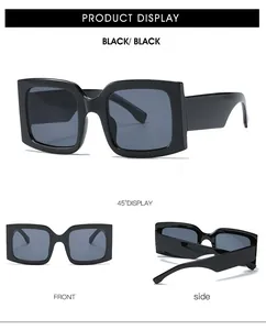 Front and side views of chunky black square frame sunglasses for women in retro style