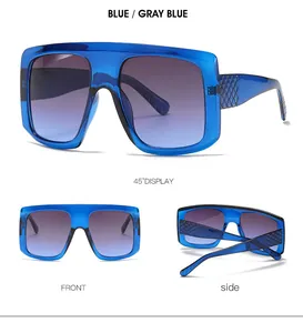 Occhiali da sole quadrati blu con lenti sfumate e texture intrecciata sulle aste