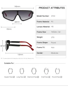 Guide des tailles lunettes 8700 avec largeur 145mm et spécifications verres HD en PC