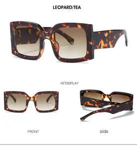 Detailed views of leopard print square sunglasses with tea gradient lenses from multiple angles