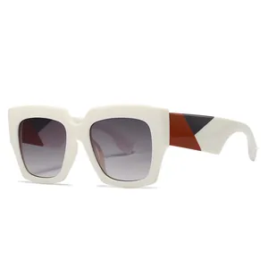 Classic oversized square sunglasses with white frames and geometric color-block temples