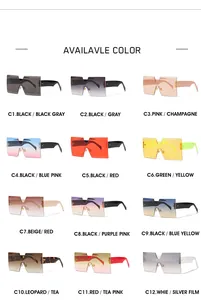 Matrix view of 12 color options for oversized square sunglasses with flat top lenses