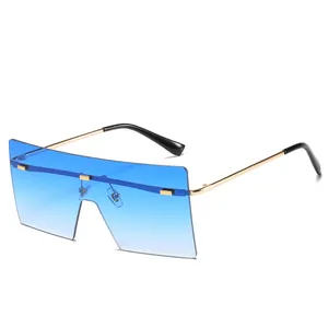Lunettes de soleil sans monture surdimensionnées avec verres dégradés bleus et métal