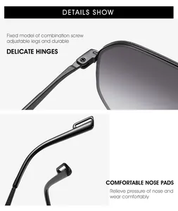 Detail of durable reinforced hinges and ergonomic anti-slip temples on oversized sunglasses