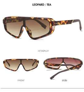 Lunettes de soleil léopard avec verres dégradés marron, vues de face et de profil