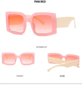 Multi-angle view of stylish pink square frame sunglasses with gradient lenses