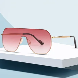Oversized Shield Sunglasses One Piece Frameless Metal Frame UV400 Gradient PC Lens Fashion Eyewear For Men Women Outdoor