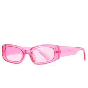 Occhiali da sole rettangolari rosa trasparenti con montatura retrò per uomo e donna