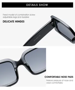 Detail view of durable metal hinges and comfortable nose pads on square sunglasses