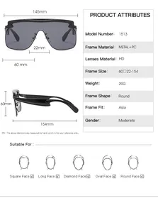 Detailed sizing chart for large square sunglasses featuring frames, lens and temple dimensions
