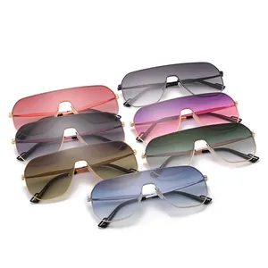 Oversized rimless shield sunglasses with colorful gradient lenses and sleek metal frames