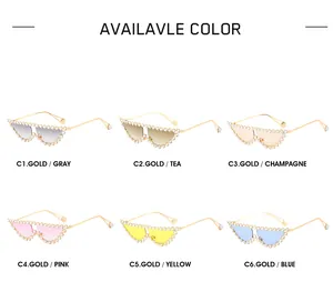 Cat eye rhinestone sunglasses collection in six vibrant gradient lens colors with gold frames