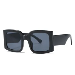 Classic oversized square black sunglasses with dark grey lenses and polished thick frame