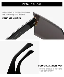Detail view of durable metal hinges and integrated nose pads on oversized black sunglasses