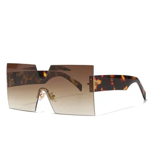 Trendy Oversized Square Shield Sunglasses For Men Women Fashion Rimless One Piece Lens UV400 Shade Eyewear