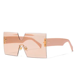 Fashion oversized square frame oversized sunglasses with pink integrated shield lenses