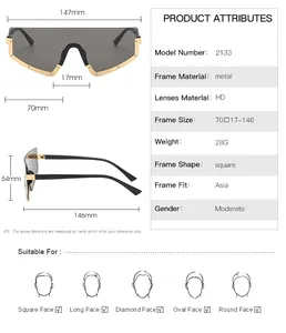 Guide des tailles détaillé pour lunettes de soleil masque avec dimensions du cadre