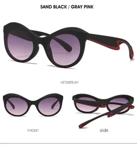 Détails de lunettes œil de chat noir sablé avec verres dégradés violets et branches en zigzag