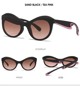 Vue multi-angle détaillée de lunettes de soleil œil-de-chat ovales avec monture noire mate