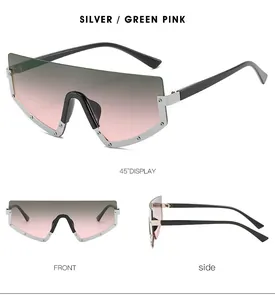 Vues détaillées de lunettes de soleil argentées avec verres dégradés vert-rose