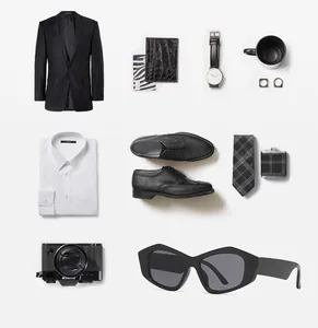 Flat lay di accessori lifestyle maschili con occhiali da sole neri a occhio di gatto