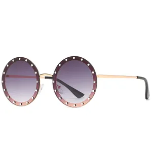 Vintage Oversize-Sonnenbrille ohne Rand mit lila Verlaufsgläsern und Strassbesatz