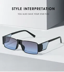 Detailed macro view of black textured frame with gradient blue-purple lenses sunglasses