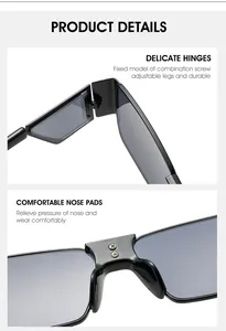 Close-up of durable metal hinges and integrated nose pads on black square sunglasses