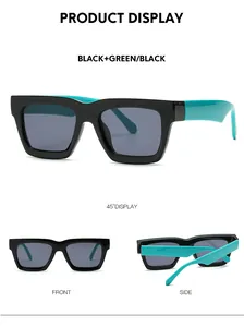 Vues détaillées de lunettes de soleil carrées avec monture noire et branches vertes