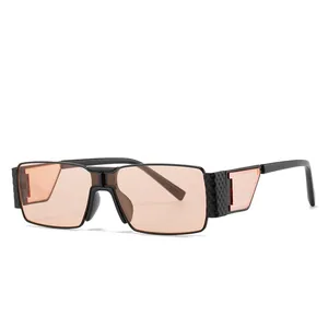 Vintage rectangle sunglasses with orange lenses and honeycomb textured side shields