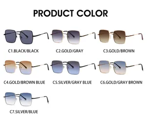 Grille détaillée de lunettes de soleil rétro carrées en sept couleurs avec cadres métal