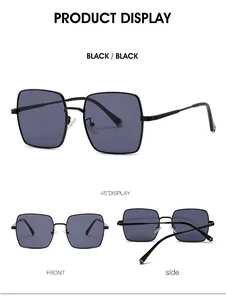 Vues détaillées de lunettes de soleil vintage en métal noir de face, de côté et à 45 degrés